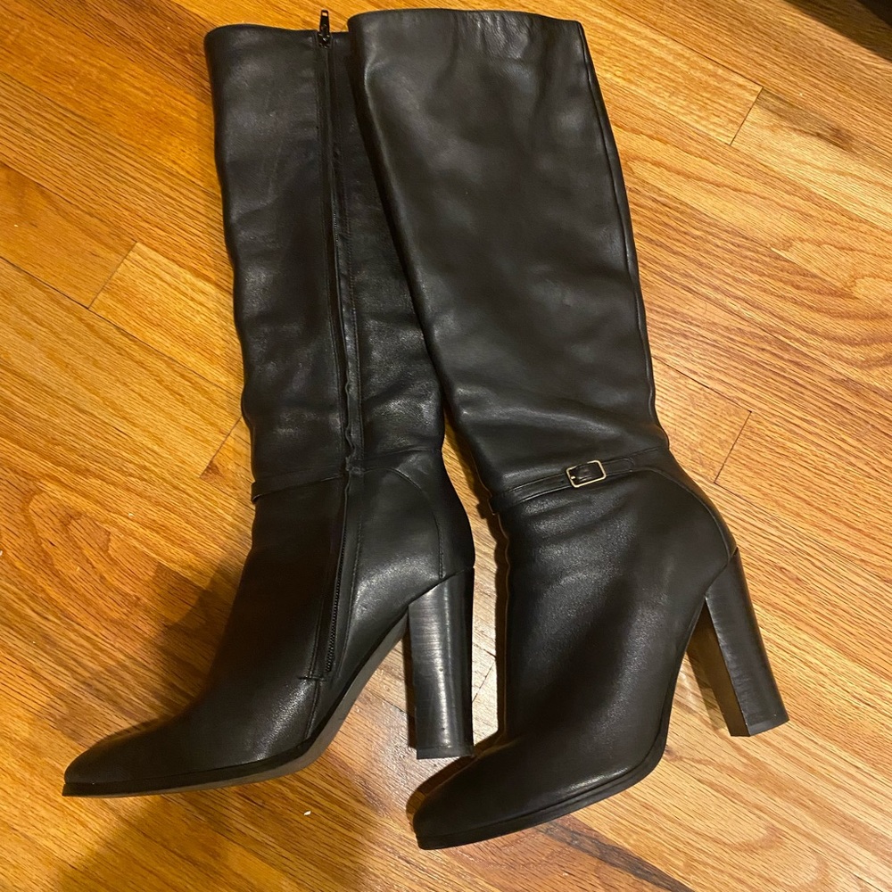 Black leather, knee-high boots